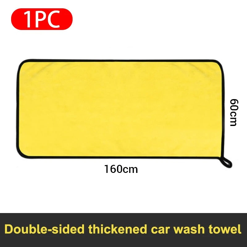 SeaMetal Double-Sided Microfiber Car Wash Towel – Super Absorbent | Yellow & Grey | 30x30cm / 30x60cm