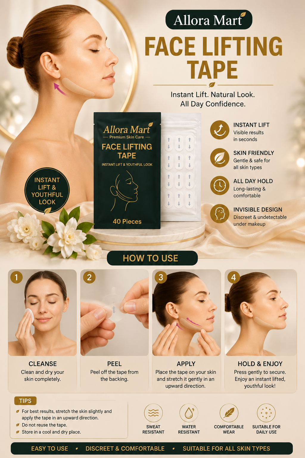 Face Lifting Tape – Instant Lift & Youthful Look | 40 Pieces