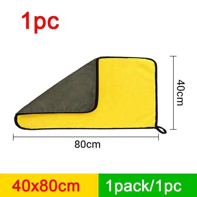 SeaMetal Double-Sided Microfiber Car Wash Towel – Super Absorbent | Yellow & Grey | 30x30cm / 30x60cm