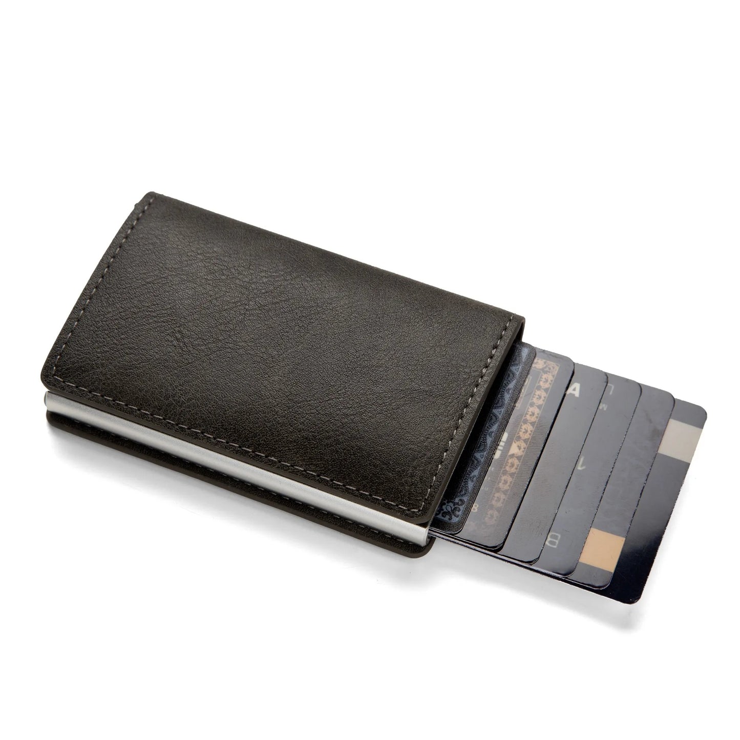 RFID Blocking Leather & Aluminum Card Holder Wallet – Auto Pop-Up | Multiple Colors & Textures | Slim Credit Card Protector