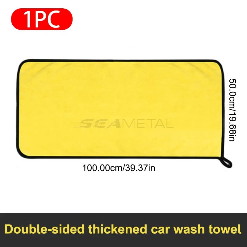 SeaMetal Double-Sided Microfiber Car Wash Towel – Super Absorbent | Yellow & Grey | 30x30cm / 30x60cm