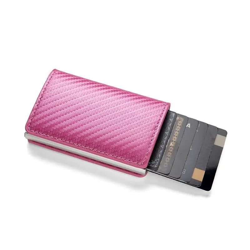 RFID Blocking Leather & Aluminum Card Holder Wallet – Auto Pop-Up | Multiple Colors & Textures | Slim Credit Card Protector