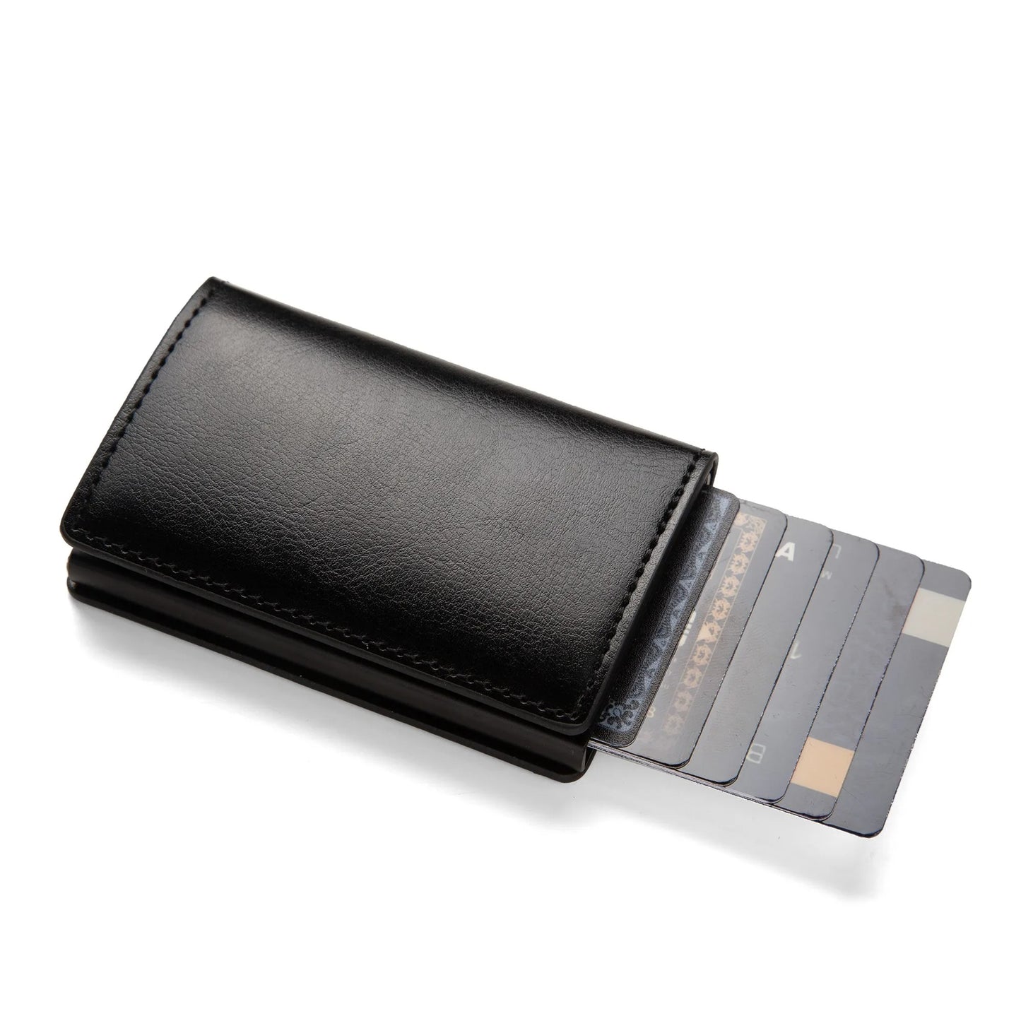 RFID Blocking Leather & Aluminum Card Holder Wallet – Auto Pop-Up | Multiple Colors & Textures | Slim Credit Card Protector