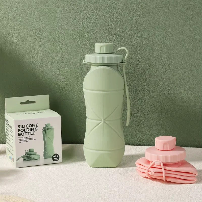 Silicone Folding Bottle 600ml – Foldable & Reusable | Food-Grade Silicone | 4 Colors | Travel Water Bottle