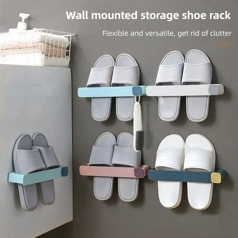 Wall Mounted Foldable Slipper Rack – No Drilling | Adhesive Shoe Holder | 4 Colors | Bathroom & Entrance Storage