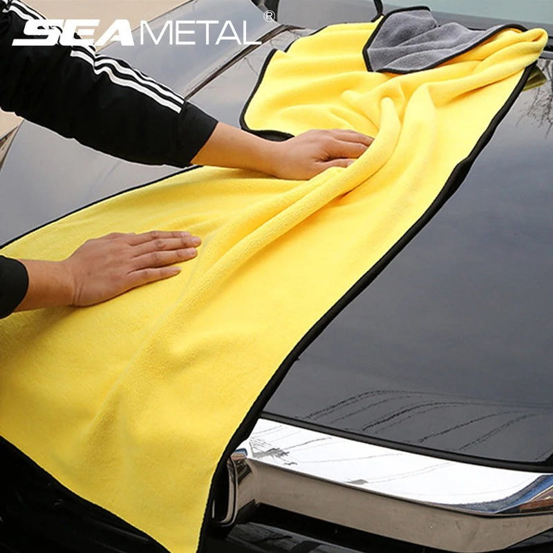SeaMetal Double-Sided Microfiber Car Wash Towel – Super Absorbent | Yellow & Grey | 30x30cm / 30x60cm