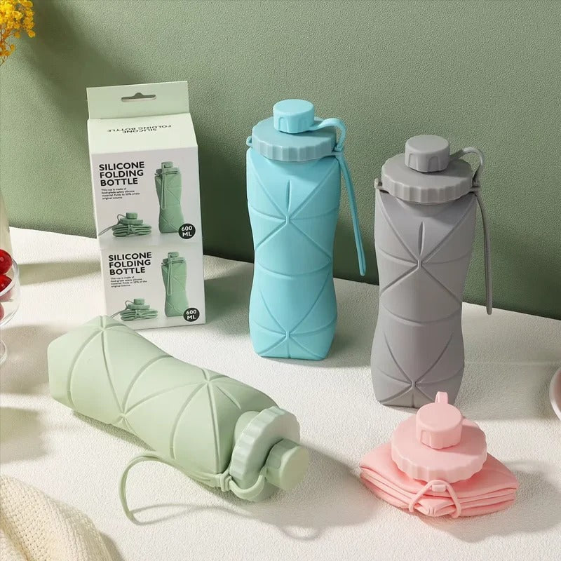 Silicone Folding Bottle 600ml – Foldable & Reusable | Food-Grade Silicone | 4 Colors | Travel Water Bottle