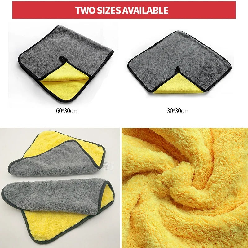 SeaMetal Double-Sided Microfiber Car Wash Towel – Super Absorbent | Yellow & Grey | 30x30cm / 30x60cm