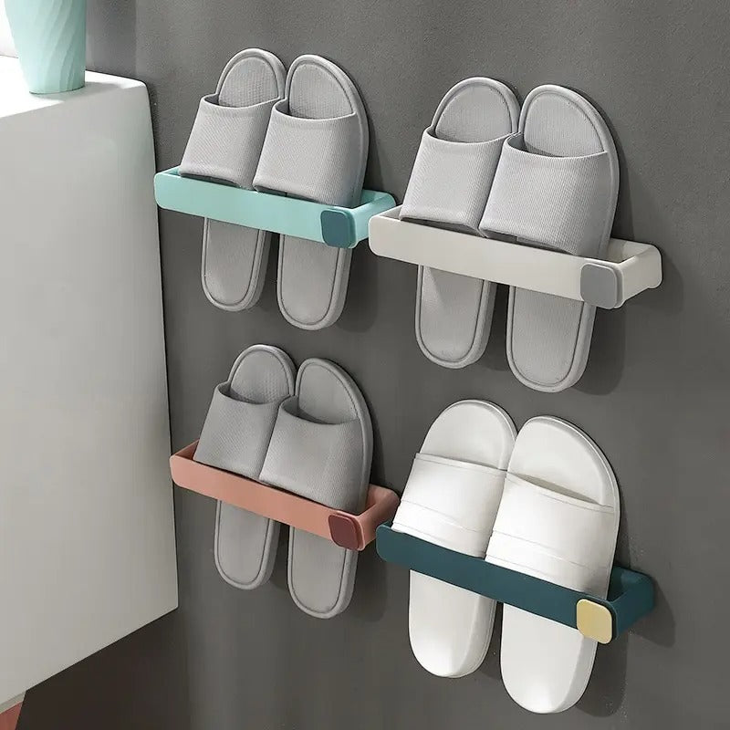 Wall Mounted Foldable Slipper Rack – No Drilling | Adhesive Shoe Holder | 4 Colors | Bathroom & Entrance Storage