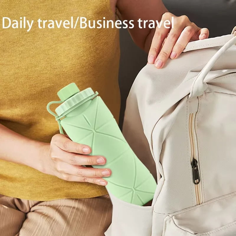Silicone Folding Bottle 600ml – Foldable & Reusable | Food-Grade Silicone | 4 Colors | Travel Water Bottle