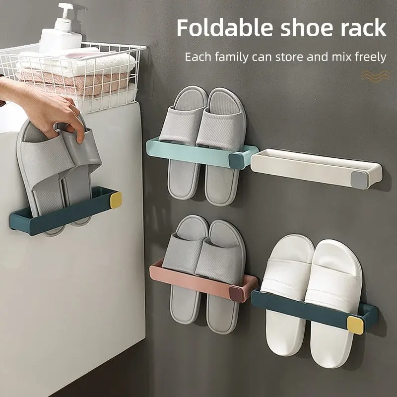 Wall Mounted Foldable Slipper Rack – No Drilling | Adhesive Shoe Holder | 4 Colors | Bathroom & Entrance Storage