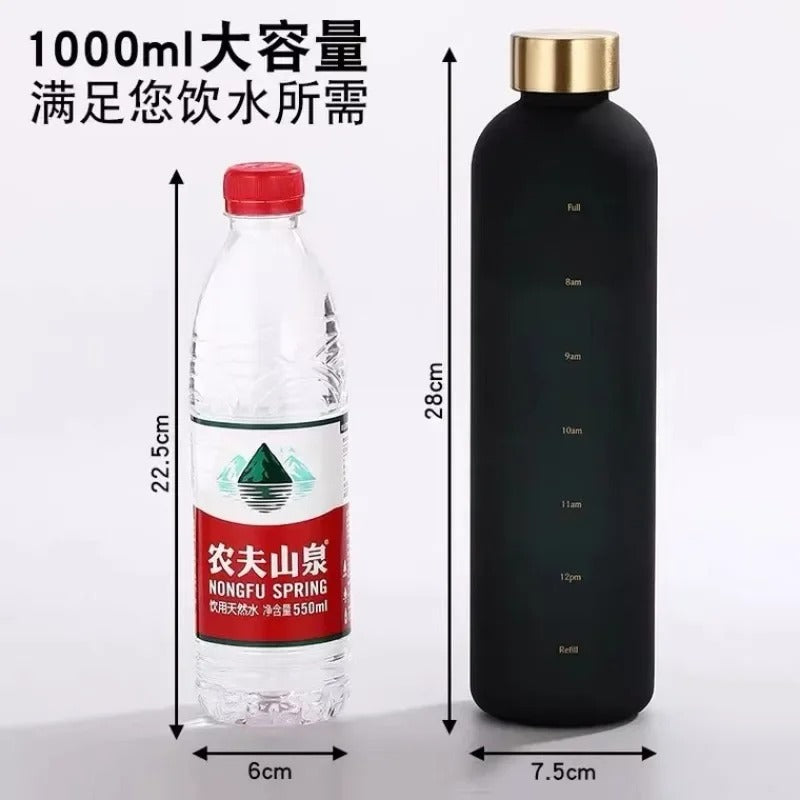 1000ml Tritan Motivational Water Bottle with Time Markers – Leak-Proof, BPA-Free