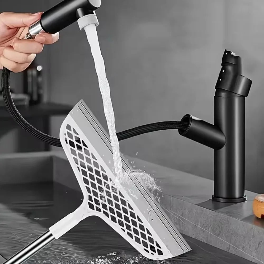 Magic Silicon Broom – 180° Rotating Head | Floor Squeegee, Window Cleaner & Sweeper | 90cm Stainless Steel Handle | Free Hook