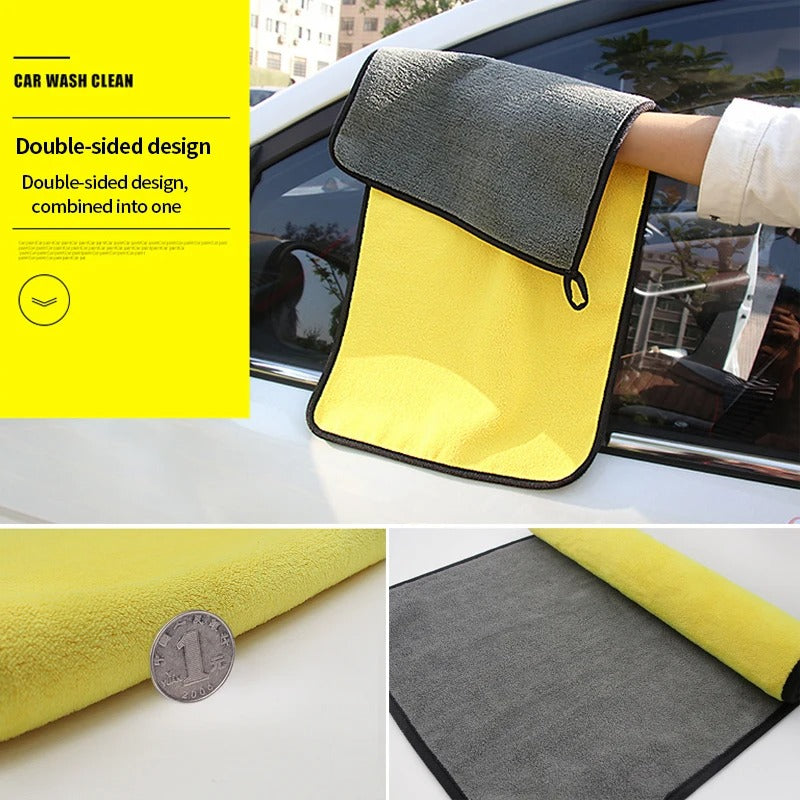 SeaMetal Double-Sided Microfiber Car Wash Towel – Super Absorbent | Yellow & Grey | 30x30cm / 30x60cm