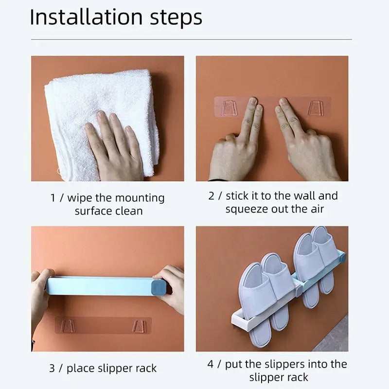 Wall Mounted Foldable Slipper Rack – No Drilling | Adhesive Shoe Holder | 4 Colors | Bathroom & Entrance Storage