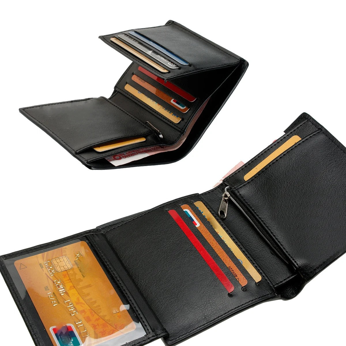 Smart RFID Blocking Leather Bifold Wallet – Auto Pop-Up Card Ejector | Zipper Coin Pocket | Transparent ID Window | Men's Premium Wallet