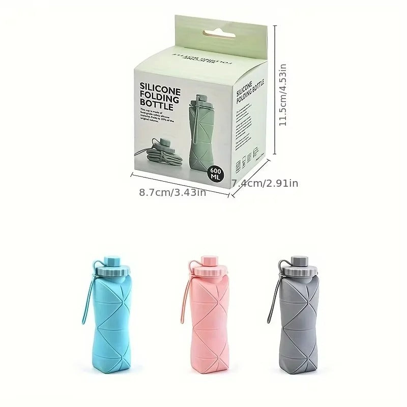 Silicone Folding Bottle 600ml – Foldable & Reusable | Food-Grade Silicone | 4 Colors | Travel Water Bottle