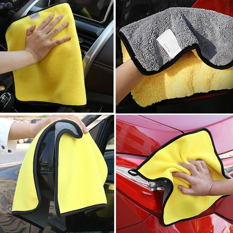 SeaMetal Double-Sided Microfiber Car Wash Towel – Super Absorbent | Yellow & Grey | 30x30cm / 30x60cm