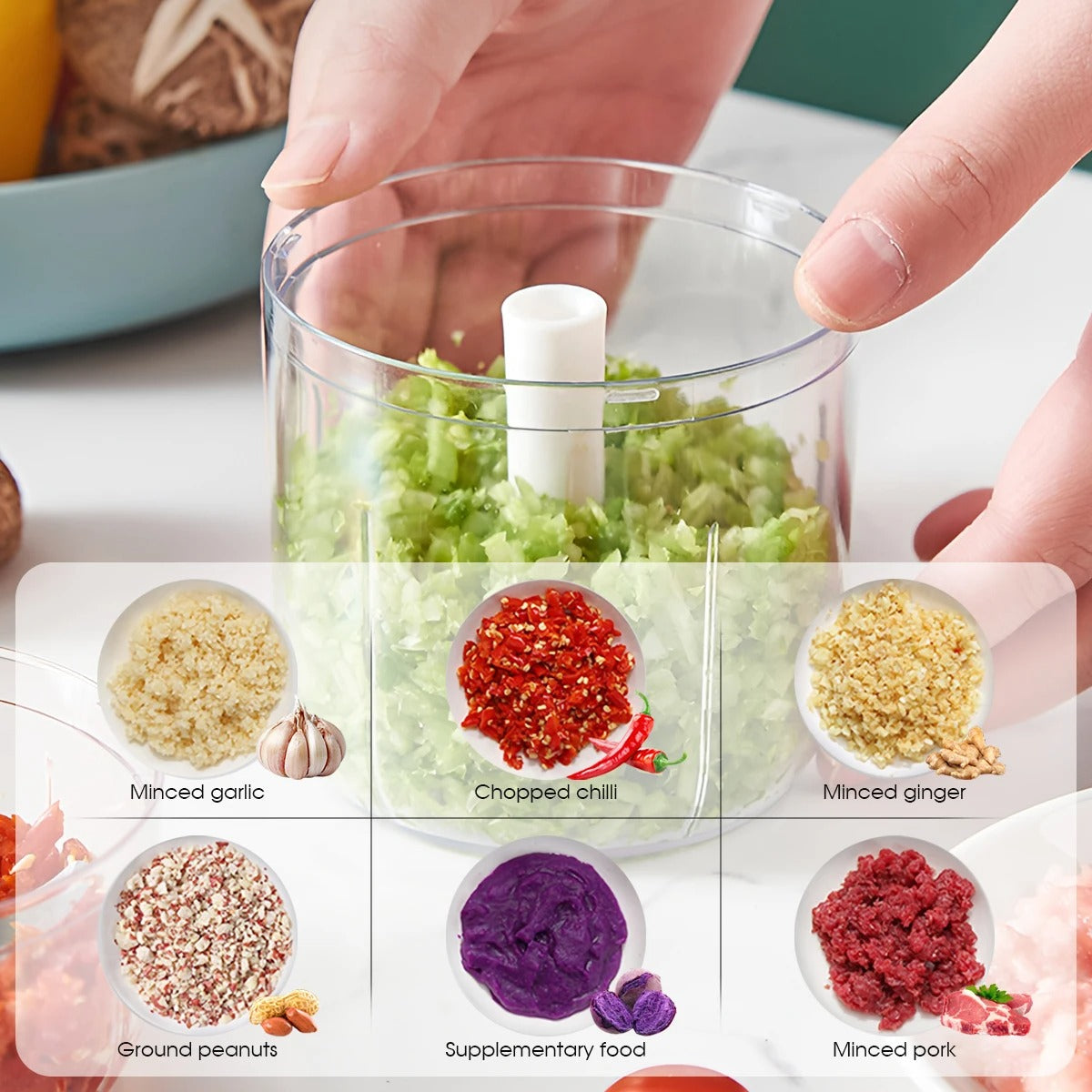 400ml Manual Hand-Crank Food Chopper – Garlic, Vegetables & More