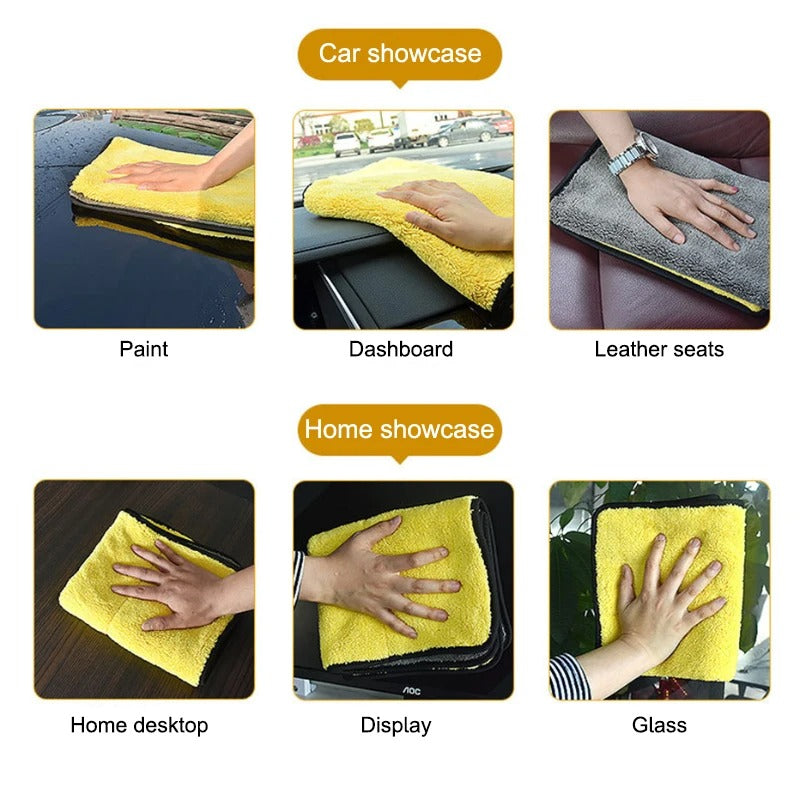 SeaMetal Double-Sided Microfiber Car Wash Towel – Super Absorbent | Yellow & Grey | 30x30cm / 30x60cm