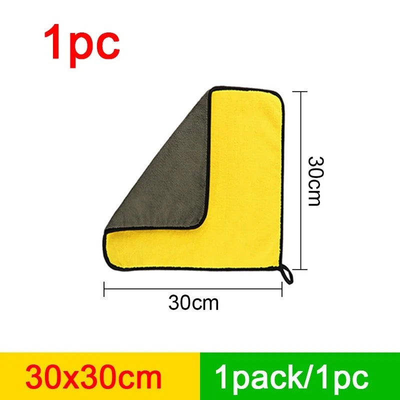 SeaMetal Double-Sided Microfiber Car Wash Towel – Super Absorbent | Yellow & Grey | 30x30cm / 30x60cm