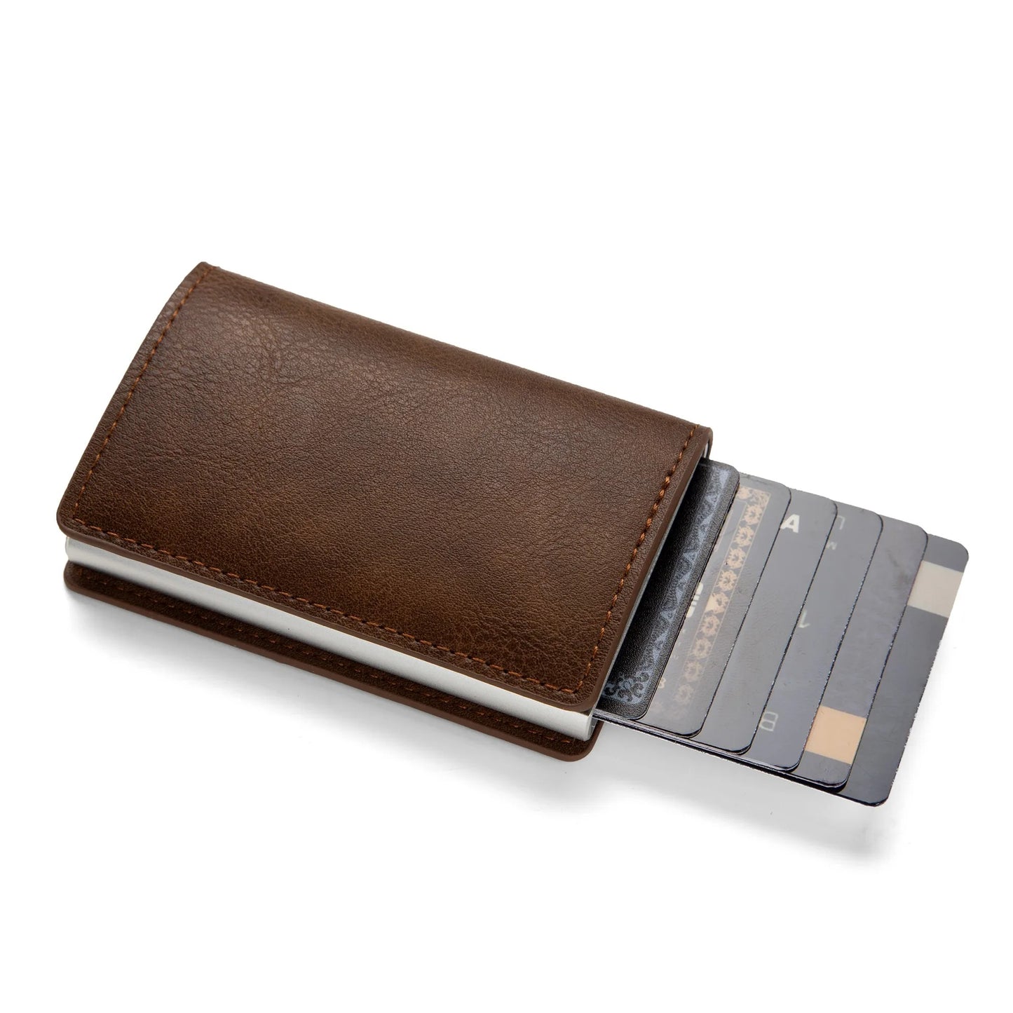 RFID Blocking Leather & Aluminum Card Holder Wallet – Auto Pop-Up | Multiple Colors & Textures | Slim Credit Card Protector
