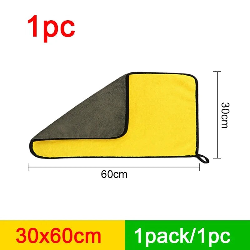 SeaMetal Double-Sided Microfiber Car Wash Towel – Super Absorbent | Yellow & Grey | 30x30cm / 30x60cm